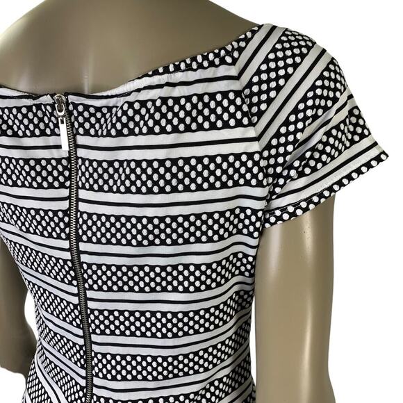 Bisou Bisou Short Sleeve Polka Dots Striped Sheath Dress Size 14 Black & White - Picture 7 of 15